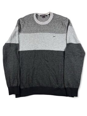 Michael Kors Men's Colorblock Knit Crewneck Sweater Gray / Black (Large)